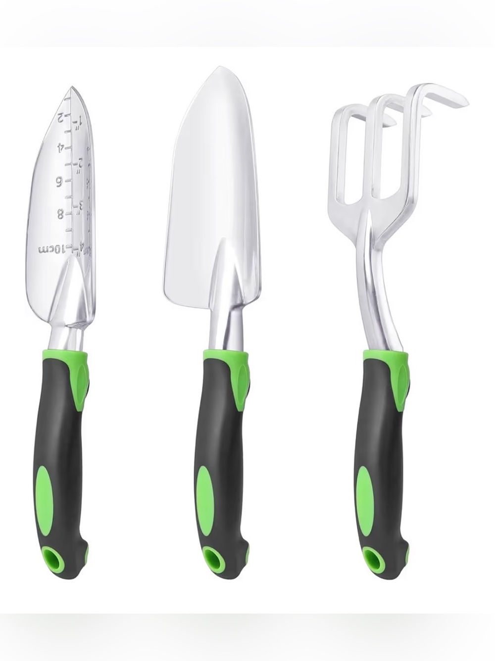 Garden Tools Set, 3 Pack Garden Shovel, Transplant Trowel, Hand Rake Green
